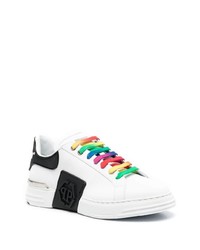 weiße und schwarze Leder niedrige Sneakers von Philipp Plein