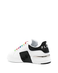 weiße und schwarze Leder niedrige Sneakers von Philipp Plein