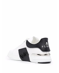 weiße und schwarze Leder niedrige Sneakers von Philipp Plein