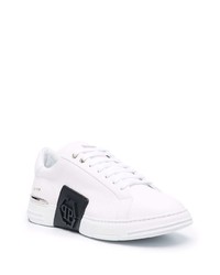 weiße und schwarze Leder niedrige Sneakers von Philipp Plein