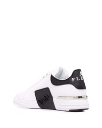 weiße und schwarze Leder niedrige Sneakers von Philipp Plein