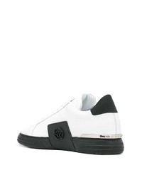 weiße und schwarze Leder niedrige Sneakers von Philipp Plein