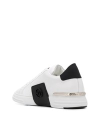 weiße und schwarze Leder niedrige Sneakers von Philipp Plein