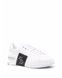 weiße und schwarze Leder niedrige Sneakers von Philipp Plein