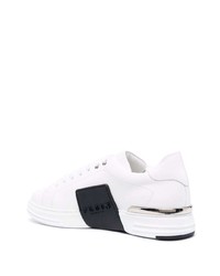 weiße und schwarze Leder niedrige Sneakers von Philipp Plein