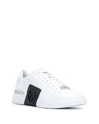 weiße und schwarze Leder niedrige Sneakers von Philipp Plein