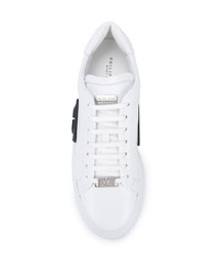 weiße und schwarze Leder niedrige Sneakers von Philipp Plein