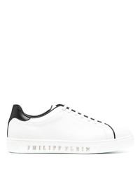 weiße und schwarze Leder niedrige Sneakers von Philipp Plein