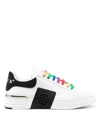 weiße und schwarze Leder niedrige Sneakers von Philipp Plein