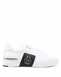 weiße und schwarze Leder niedrige Sneakers von Philipp Plein