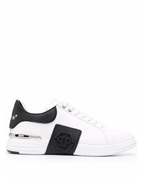 weiße und schwarze Leder niedrige Sneakers von Philipp Plein