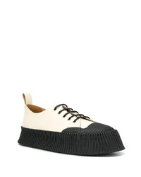 weiße und schwarze Leder niedrige Sneakers von Jil Sander