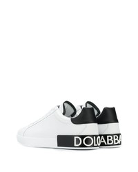 weiße und schwarze Leder niedrige Sneakers von Dolce & Gabbana