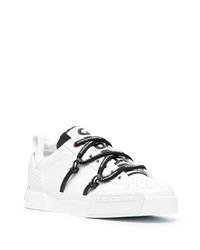 weiße und schwarze Leder niedrige Sneakers von Dolce & Gabbana