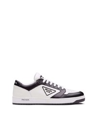 weiße und schwarze Leder niedrige Sneakers von Prada