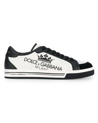 weiße und schwarze Leder niedrige Sneakers von Dolce & Gabbana