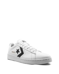 weiße und schwarze Leder niedrige Sneakers von Converse