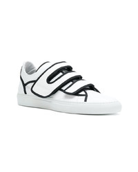 weiße und schwarze Leder niedrige Sneakers von Raf Simons