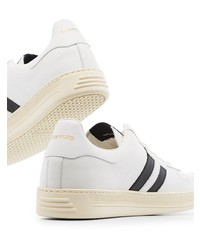 weiße und schwarze Leder niedrige Sneakers von Tom Ford