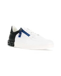 weiße und schwarze Leder niedrige Sneakers von Versace