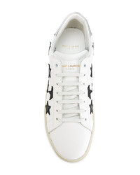 weiße und schwarze Leder niedrige Sneakers von Saint Laurent