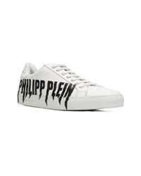 weiße und schwarze Leder niedrige Sneakers von Philipp Plein