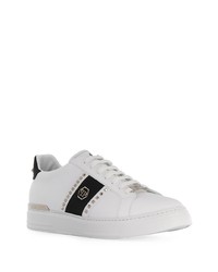 weiße und schwarze Leder niedrige Sneakers von Philipp Plein