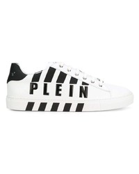 weiße und schwarze Leder niedrige Sneakers von Philipp Plein