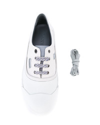 weiße und schwarze Leder niedrige Sneakers von Lanvin