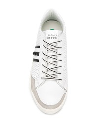 weiße und schwarze Leder niedrige Sneakers von Leather Crown