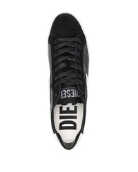 weiße und schwarze Leder niedrige Sneakers von Diesel