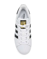 weiße und schwarze Leder niedrige Sneakers von adidas