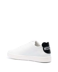 weiße und schwarze Leder niedrige Sneakers von Moschino