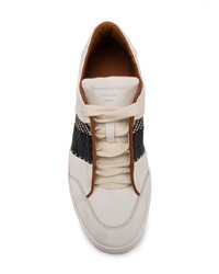 weiße und schwarze Leder niedrige Sneakers von Ermenegildo Zegna