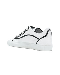 weiße und schwarze Leder niedrige Sneakers von Raf Simons