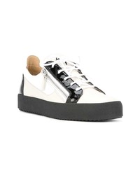 weiße und schwarze Leder niedrige Sneakers von Giuseppe Zanotti Design