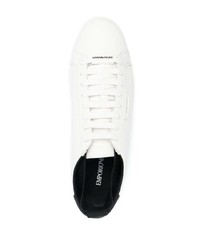 weiße und schwarze Leder niedrige Sneakers von Emporio Armani