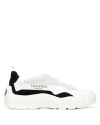 weiße und schwarze Leder niedrige Sneakers von Valentino Garavani