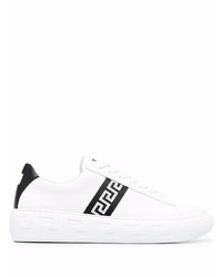 weiße und schwarze Leder niedrige Sneakers von Versace
