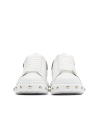 weiße und schwarze Leder niedrige Sneakers von Alexander McQueen