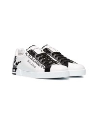 weiße und schwarze Leder niedrige Sneakers von Dolce & Gabbana