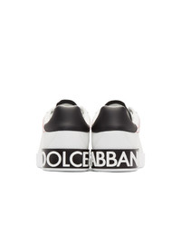 weiße und schwarze Leder niedrige Sneakers von Dolce and Gabbana