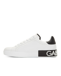 weiße und schwarze Leder niedrige Sneakers von Dolce and Gabbana