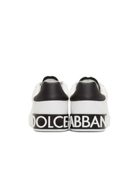 weiße und schwarze Leder niedrige Sneakers von Dolce and Gabbana