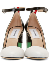 weiße und schwarze Leder Pumps von Thom Browne