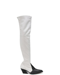 weiße und schwarze Overknee Stiefel aus Leder