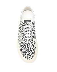 weiße und schwarze Segeltuch niedrige Sneakers mit Leopardenmuster von Saint Laurent