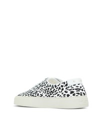 weiße und schwarze Segeltuch niedrige Sneakers mit Leopardenmuster von Saint Laurent
