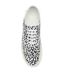 weiße und schwarze Segeltuch niedrige Sneakers mit Leopardenmuster von Saint Laurent