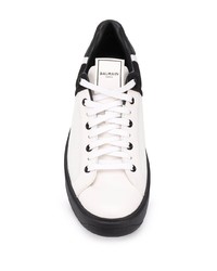 weiße und schwarze Segeltuch niedrige Sneakers von Balmain